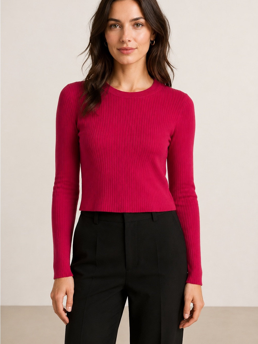 H&M Divided Raspberry Pink Ribbed Cropped Sweater Small - Picture 1 of 7
